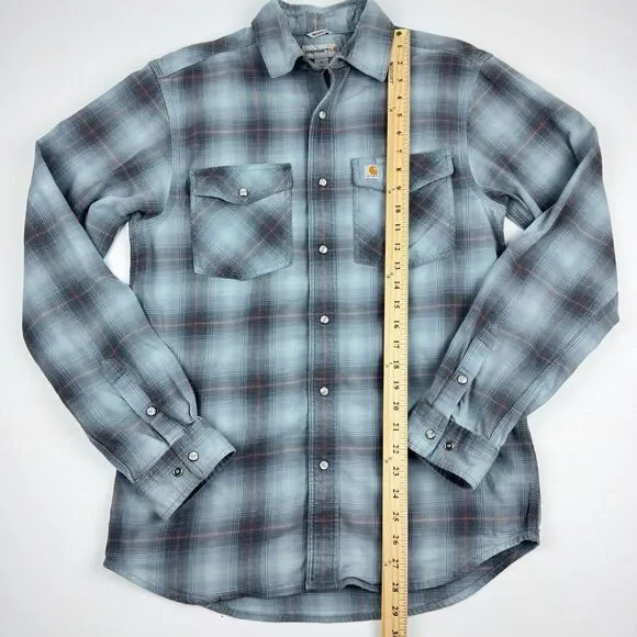 Carhartt Men's Relaxed Fit Plaid Long Sleeve Grey Blue Heavyweight Shirt Small - Picture 15 of 16